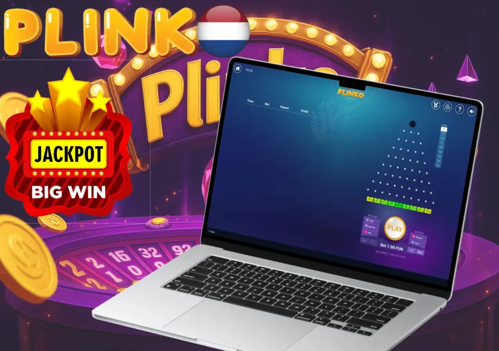 Plinko Netherlands with big win jackpot animation on casino interface