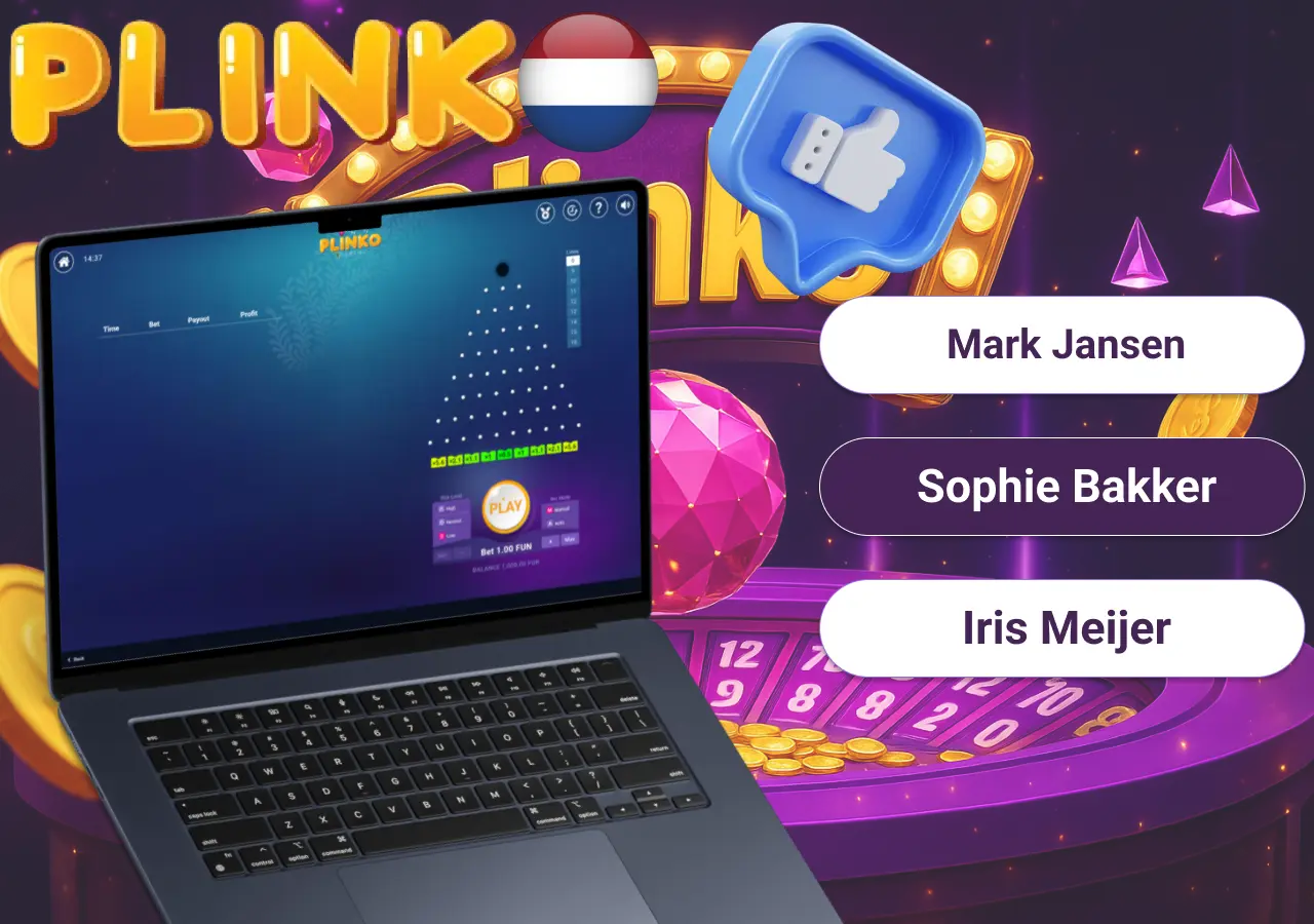 User feedback and top player names in Plinko casino game
