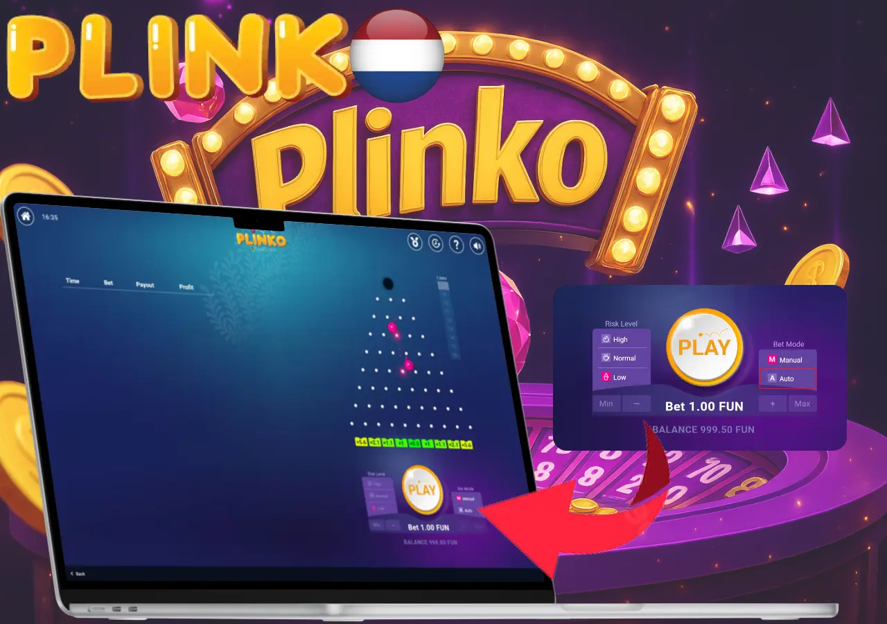 Plinko auto play mode with selected risk level in Dutch online casino