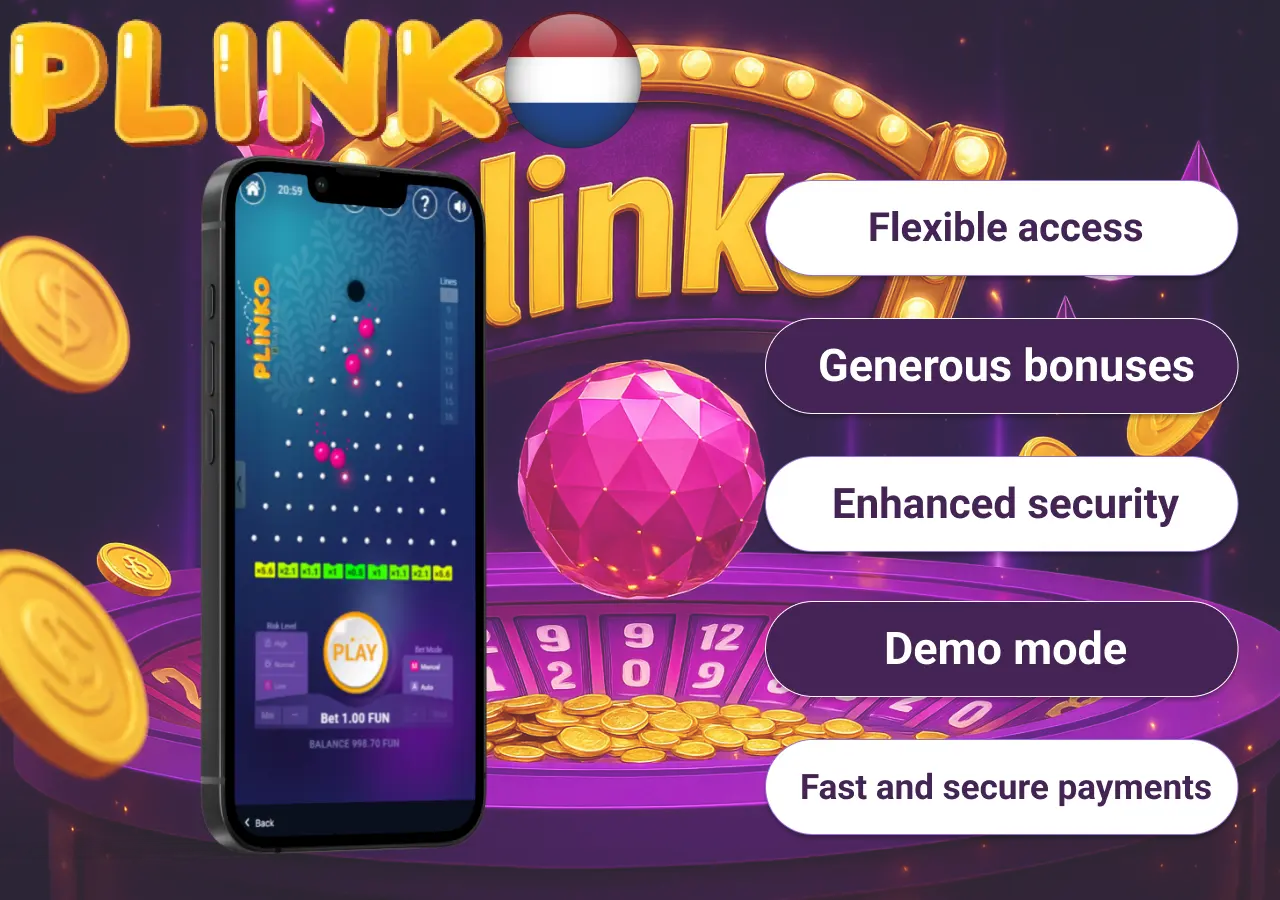 Key features of the Plinko mobile app including demo mode and secure payments