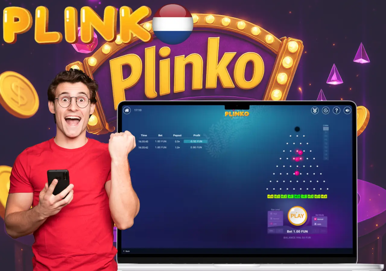 Happy player celebrating win in Dutch version of Plinko casino game